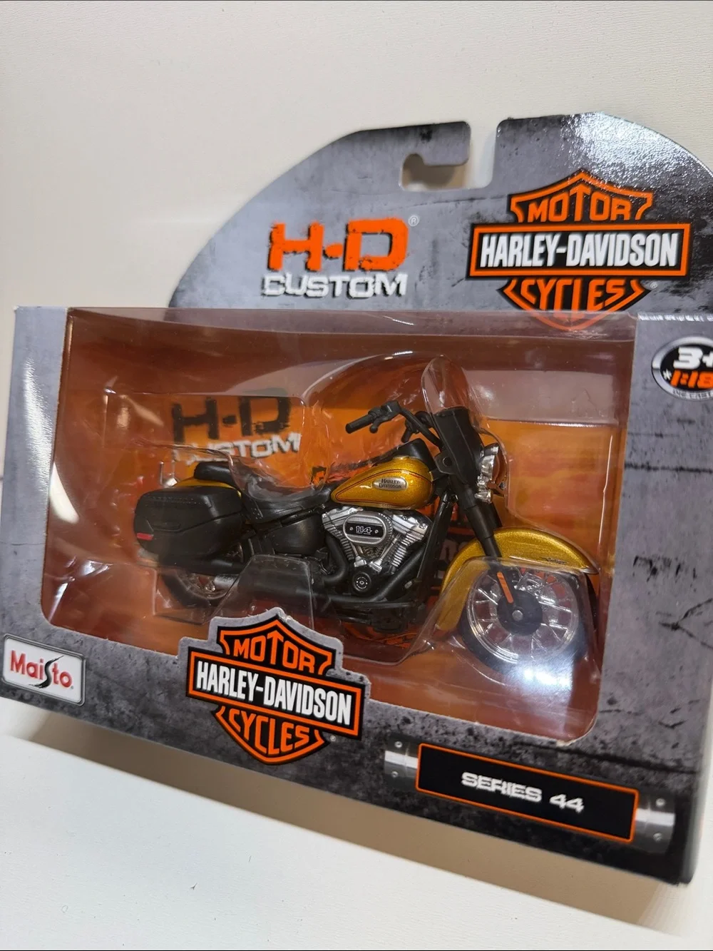 Harley-Davidson Metallic Orange and Black H-D Custom Diecast Motorcycle